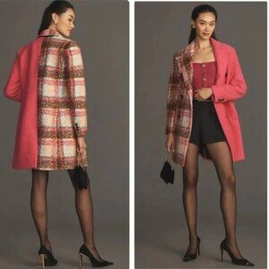 NVLT By Anthropologie Pink Plaid Colorblock Coat size Medium
